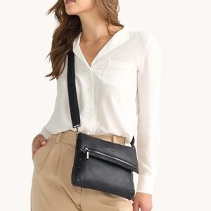 Hammitt Black Pebbled Leather Crossbody with Silver Hardware